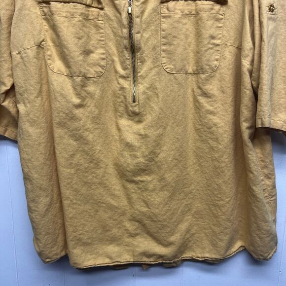 Ellen Tracy Womens Top Medium Linen Cotton Roll Tab Sleeve Summer Breathable - Picture 4 of 15